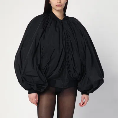 BALENCIAGA DRAPED BLACK BOMBER JACKET IN TECHNICAL MICRO-FAILLE