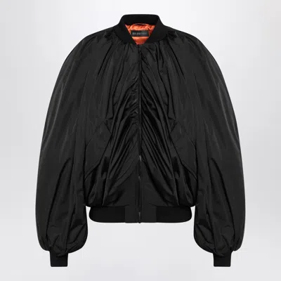 BALENCIAGA BALENCIAGA DRAPED BLACK BOMBER JACKET IN TECHNICAL MICRO FAILLE