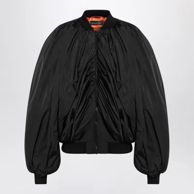 BALENCIAGA DRAPED BLACK BOMBER JACKET IN TECHNICAL MICRO-FAILLE