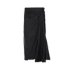 Balenciaga Asymmetric Frayed Gathered Draped Satin Midi Skirt