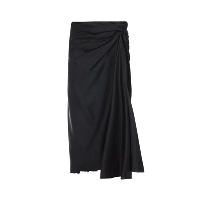 Balenciaga Draped Black Skirt In Cupro Twill In Multi