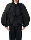 Balenciaga Black Bomber Draped Jacket With Elastic Rear Hem In Tech Fabric Woman In Black