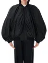 Balenciaga Draped Black Bomber Jacket In Technical Micro-faille In Black