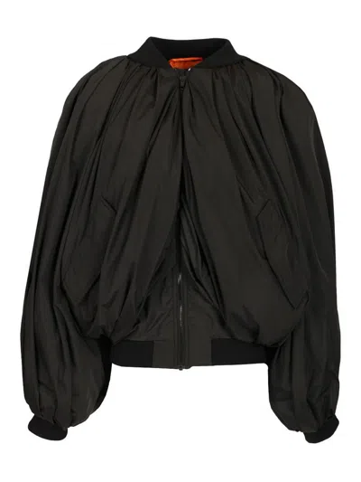 Balenciaga Draped Black Bomber Jacket In Technical Micro-faille