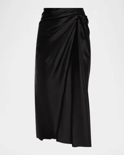 Balenciaga Draped Cupro Midi Skirt In Black