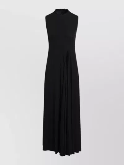 Balenciaga Draped Floor Length Sleeveless High Neck Dress In Black