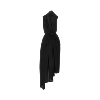Balenciaga Draped Jersey Midi Dress In Black