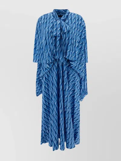 Balenciaga Draped Long Sleeve Dress With Bow Detail In Blue