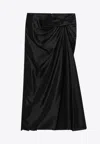 Balenciaga Asymmetric Frayed Gathered Draped Satin Midi Skirt