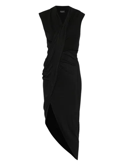 Balenciaga Draped Mini T-shirt Crepe Dress With Crossover V-neck In Black