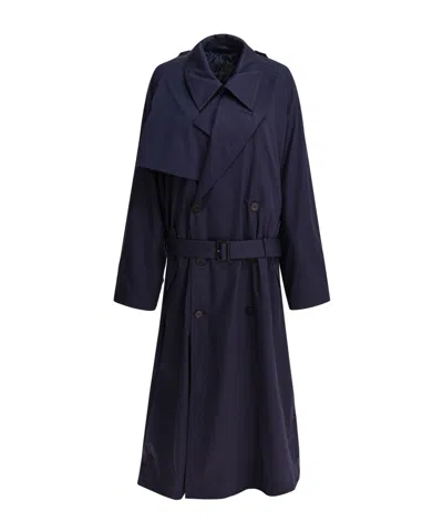 Balenciaga Coats Belted At The Waist With Double-breasted Design In Blue