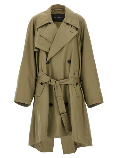 Balenciaga 'draped Neck' Trench Coat In Brown