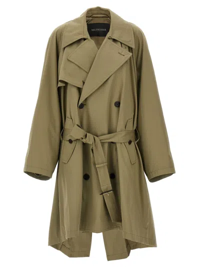 Balenciaga Beige Double-breasted Cotton Trench Coat In Brown