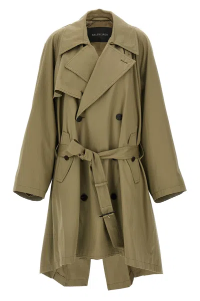 Balenciaga Beige Double-breasted Cotton Trench Coat In Brown
