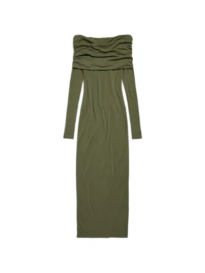 Balenciaga Off-the-shoulder Transparent Jersey Maxi Dress In Multi
