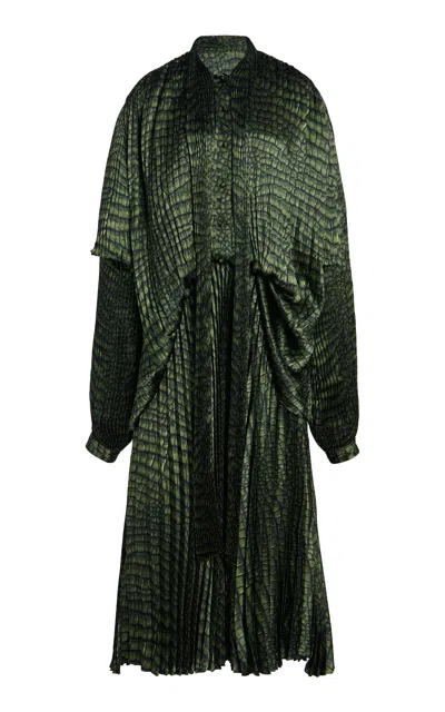 Balenciaga Draped Plissé Crepe Midi Dress In Green