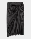 Balenciaga Asymmetric Frayed Gathered Draped Satin Midi Skirt In 1000 Black