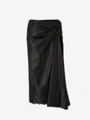 Balenciaga Asymmetric Frayed Gathered Draped Satin Midi Skirt