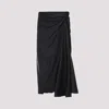 Balenciaga Asymmetric Frayed Gathered Draped Satin Midi Skirt