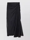 Balenciaga Asymmetric Frayed Gathered Draped Satin Midi Skirt