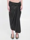 Balenciaga Asymmetric Frayed Gathered Draped Satin Midi Skirt In Black