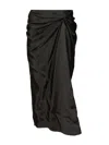 Balenciaga Asymmetric Frayed Gathered Draped Satin Midi Skirt In Black