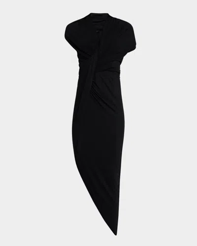 Balenciaga Draped Sleeveless Asymmetric Midi Dress In Black