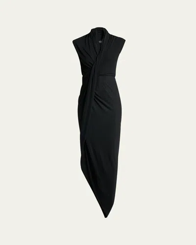 Balenciaga Draped Sleeveless Asymmetric Midi Dress In Black