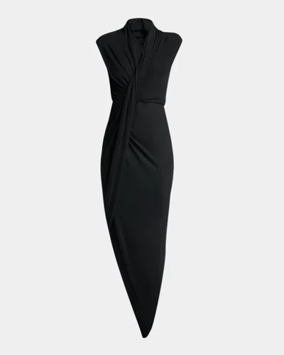 Balenciaga Draped Sleeveless Asymmetric Midi Dress In Black