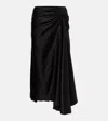 Balenciaga Asymmetric Frayed Gathered Draped Satin Midi Skirt In Black