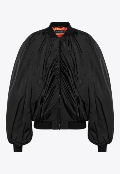BALENCIAGA DRAPED ZIP-UP BOMBER JACKET