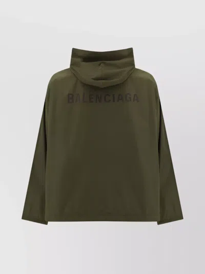 Balenciaga Drawstring Cuffs Hooded Jacket Side Zipper Pockets In Green