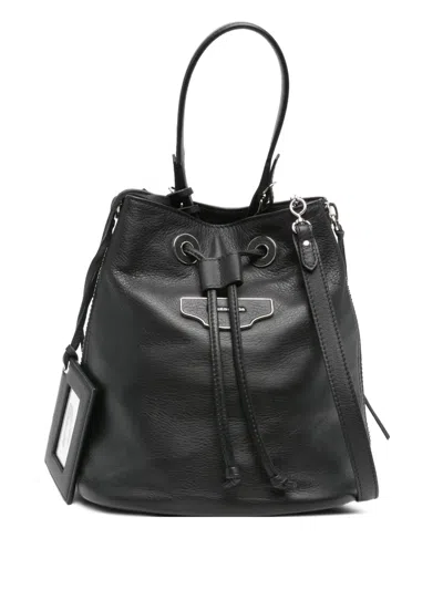 Balenciaga Drawstring Leather Shoulder Bag In Black