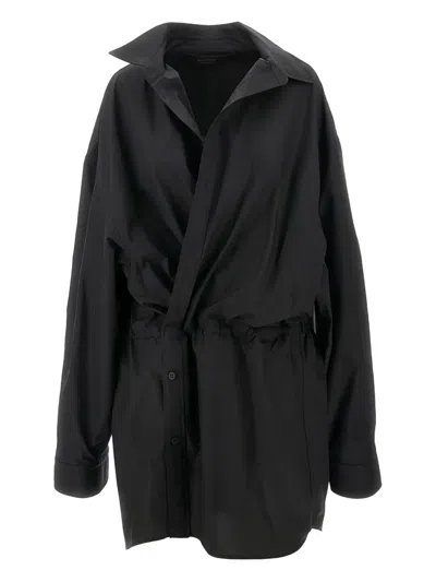 Balenciaga Drawstring Shirt Mini Dress In Black