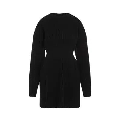 Balenciaga Hourglass Ribbed Knee-length Dress In Black