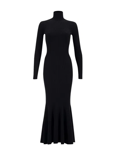 Balenciaga Asymmetrical Ribbed Maxi Dress In Black