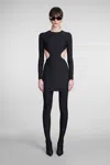 Balenciaga Cutout Long Sleeve Stretch Jersey Minidress In Black
