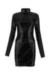 Balenciaga Sequins Mini Dress With Long Sleeves And Turtleneck In Black