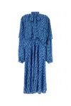 Balenciaga Patterned Draped Midi Dress In Blue