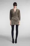 Balenciaga Laminated Mini Draped Dress In Gold