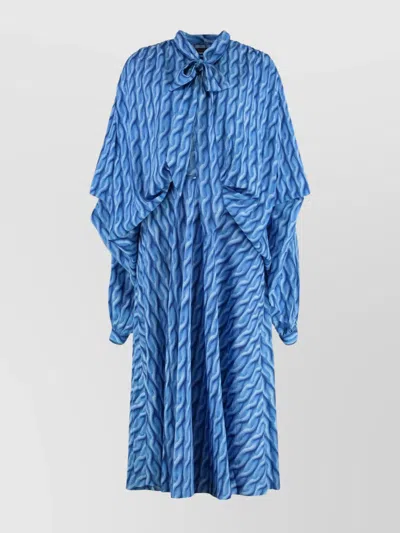 Balenciaga Dress With Balloon Sleeves And Bow Detail In Blue
