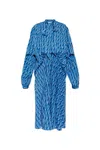 Balenciaga Patterned Draped Midi Dress In Blue