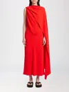 Balenciaga Silk-wool Draped Cape Midi Dress In Orange