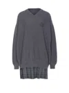 Balenciaga Long Sleeve Layered Sweater Dress In Gray