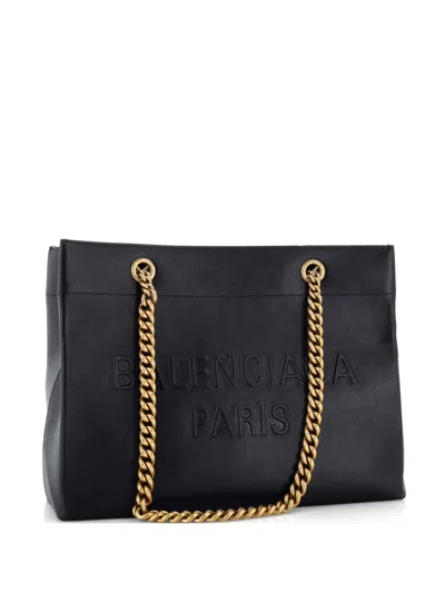 Pre-owned Balenciaga Duty Free Chain Leather Medium Tote Bag In Black