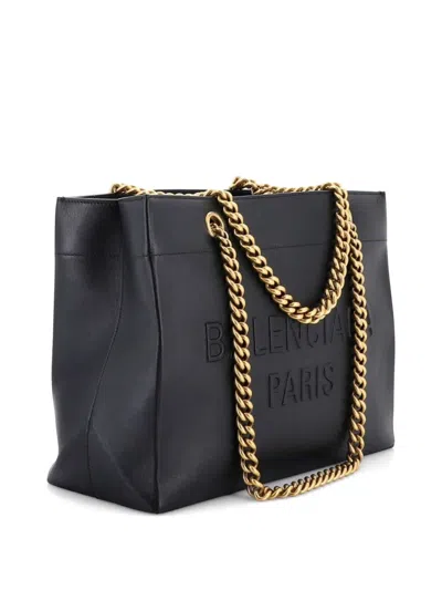 Pre-owned Balenciaga Duty Free Chain Leather Medium Tote Bag In Black