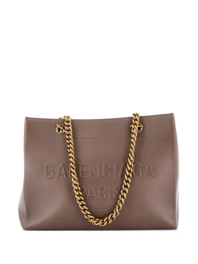 Pre-owned Balenciaga Duty Free Chain Leather Medium Tote Bag In Brown