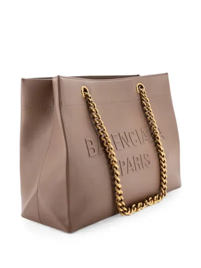 Pre-owned Balenciaga Duty Free Chain Leather Medium Tote Bag In Brown