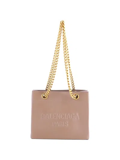 Pre-owned Balenciaga Duty Free Chain Leather Small Tote Bag In Neutral