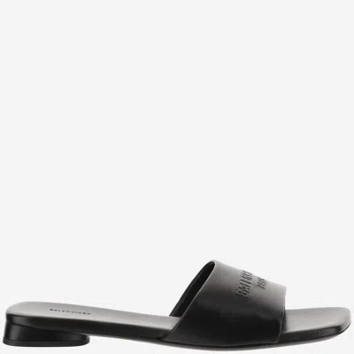 Balenciaga Duty Free Leather Flat Sandals In Black